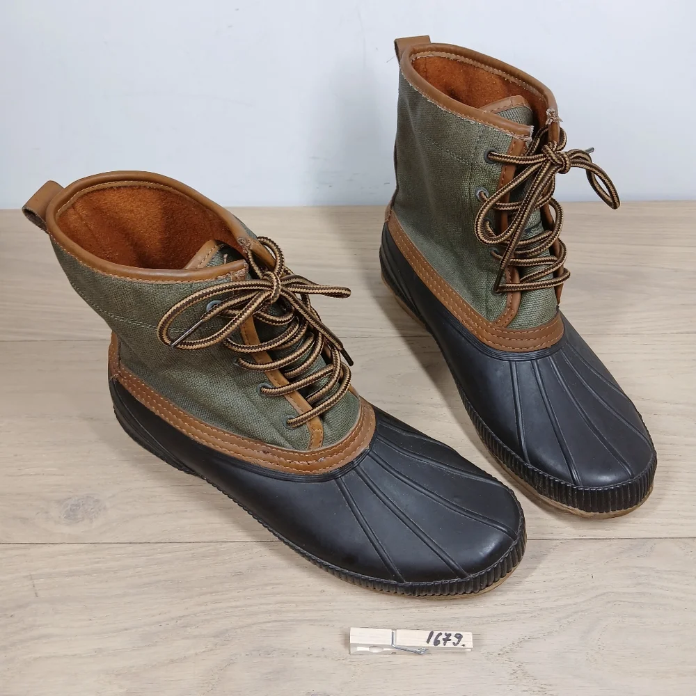 Tommy Hilfiger TMCollins Green Brown Duck Lace-Up Waterproof Winter Boots 1679